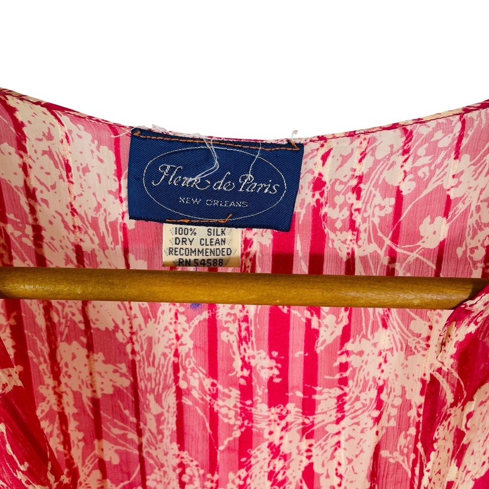 Fleur de Paris Silk Sheer Shift Dress M/L Pink Floral V-Neck Coquette - Picture 4 of 7